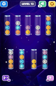 硬币分类排序游戏中文版下载（Sort Crypto Coin Sort Puzzle Game） v1.0 screenshot 2