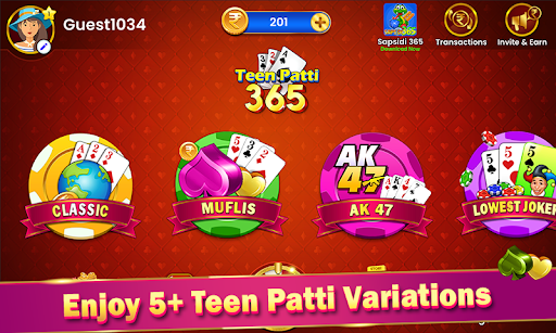 Teen Patti 365 Real Cash Game Apk Download for Android v1.0 screenshot 2