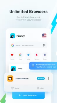 Pawxy - Fast VPN & Web Browser MOD APK (Unlocked, Premium) v1.8.0 screenshot 1